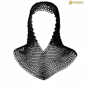 Medieval Chainmail Coif Steel Rings Hood Reenactment Armor Knight Costume, Black - Picture 1 of 12