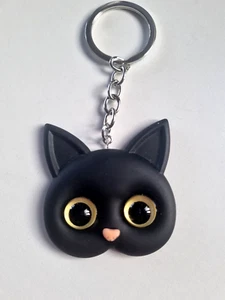 CAT Key ring chain.Cute black resin.Cat  5x5 cm.Bag charm - Picture 1 of 3