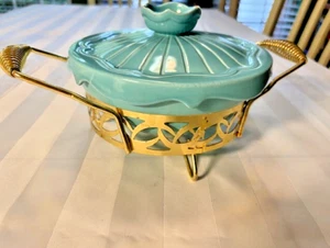 Miramar of California Blue 7" Dish#135 with gold chafing dish Ovenproof Vintage - Picture 1 of 5