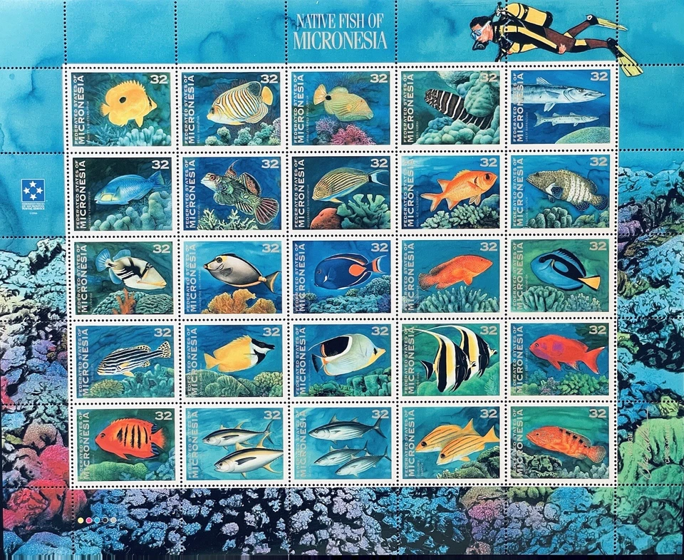 HOJA DE SELLOS DE PECES NATIVOS DE MICRONESIA DE 25 MNH 1996 VIDA MARINA BUCEO MARINO Foto 1 de 1