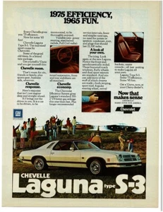 1975 CHEVROLET CHEVY Chevelle Laguna S-3 white 2-door coupe Vintage Print Ad - Picture 1 of 1