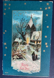 Postcard Happy New Year Church Snow Embossed 1910 Tacoma Washington Cancel C75 - Picture 1 of 2