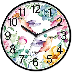 Wall Clock Non-Ticking Silent Battery Operated Quartz Large Number Hummingbird F - Picture 1 of 12