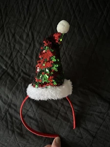 Santa Hat Headband Fancy Dress Bopper Xmas Party green red sequins - Picture 1 of 5