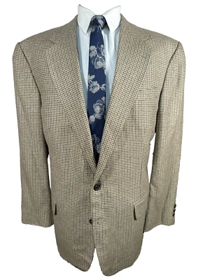 EDDIE BAUER Mens Brown HOUNDSTOOTH CHECK SILK Sport Coat Blazer Jacket SIZE 46R - Image 1 of 4