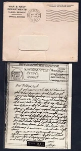 USA WW2 Military 1944 Airgraph V-Mail with Cover to Bethel Vermont APO 322 Papua - Picture 1 of 2