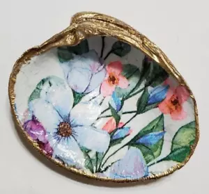 HAND-PAINTED GOLD LEAF SEA SHELL FLOWERS DECOUPAGE by MAELMAE - Picture 1 of 3
