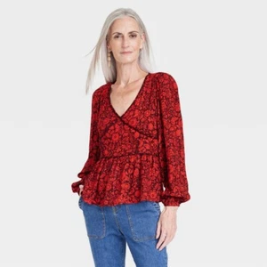 Blusa para mujer de manga larga bordada - Knox rosa rojo floral L - Imagen 1 de 1
