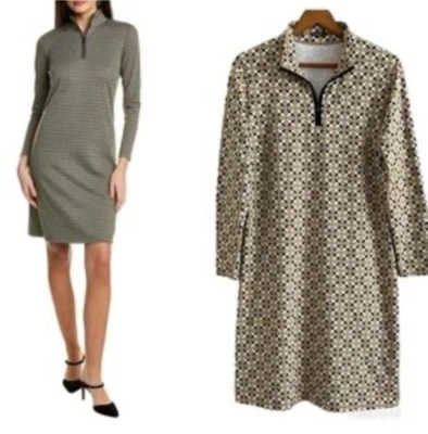 Vestido J. McLaughlin Tostado Negro Blanco S Pequeño 3/4 Manga Larga Elastizado Lavable NUEVO Foto 1 de 4