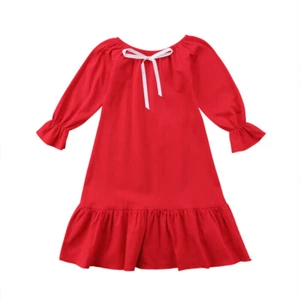 Baby Girls Summer Cotton Long Sleeve Nightgown Sleepwear Sleep Dress Nightshirt - Picture 1 of 24