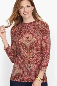 Talbots Cashmere Audrey Sweater Womens M Paisley Multi Print 3/4 Sleeve Luxury - Picture 1 of 9
