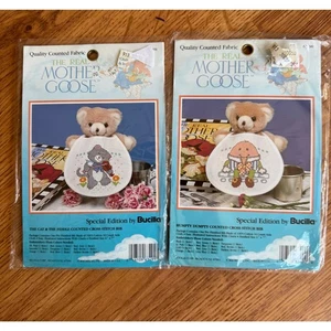 Set of 2 Bucilla The Real Mother Goose Cross Stitch Bibs - Picture 1 of 4