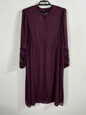 Torrid Dress Womens 1X Purple Swiss Dot Sheer Lace Sleeve Button Front Midi - Image 1 of 4