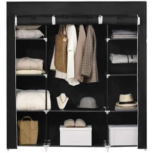 HOMCOM Fabric Wardrobe with 10 Shelves 1 Hanging Rail Foldable Closets Black - Picture 1 of 11