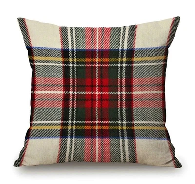 Plaid Pillow Cover 18x18 Inch, Scottish Tartan Red and White Wool Plaid Patte... - Image 1 of 4