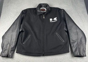 Offizielle Vintage schwarze Leder Kawasaki Racing Jacke mit Kawasaki Logo - Bild 1 von 12