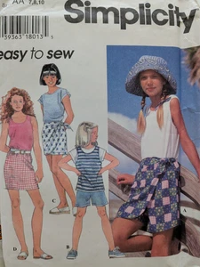 Simplicity 9553 Girls Sz 7-8-10 PULL-ON SHORTS, WRAP SKIRT, TEE Vintg 1995 UNCUT - Picture 1 of 3