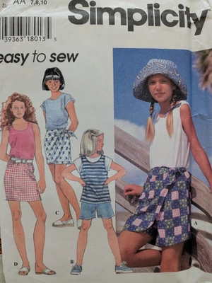 Simplicity 9553 Girls Sz 7-8-10 PULL-ON SHORTS, WRAP SKIRT, TEE Vintg 1995 UNCUT - Image 1 of 3