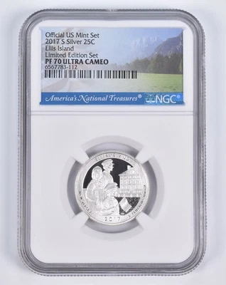 2017-S Silver PF70 ANT Ellis Island Quarter Limited Edition NGC *3871 - Image 1 of 4