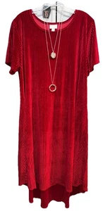 NWT LuLaRoe 2XL Solid Red Ribbed Velvet Elegant Holiday Carly Swing Dress - Picture 1 of 8