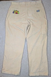 Obey Big Timer Corduroy Pants 34 (Fit 36) Wide Leg Beige Fruit Embroidery - Picture 1 of 13
