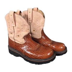 Ariat Fatbaby Brown Leather Gator Print Rhinestone Western Boots Women's Sz 9.5B - Afbeelding 1 van 10