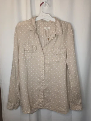 Charter Club Luxury Linen Button Up Top Large Polka Dot Beige Resort NWOT - Image 1 of 4