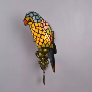 Retro Parrot Wall Sconce Tiffany Stained Glass Wall Lamp Mirror Front Wall Light - Picture 1 of 13
