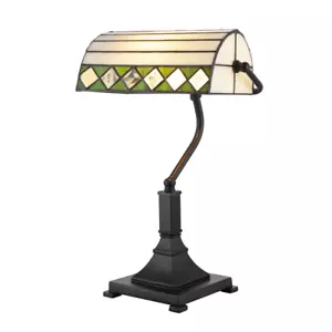 Designer Handmade Tiffany Bankers Lamp with Green and White Adjustable Shade ... - Picture 1 of 6