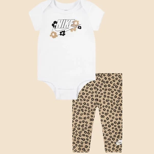 Nike Baby Girl's 2 pc Floral Bodysuit & Leggings Set 18M (Hemp & Black) NEW - Picture 1 of 3