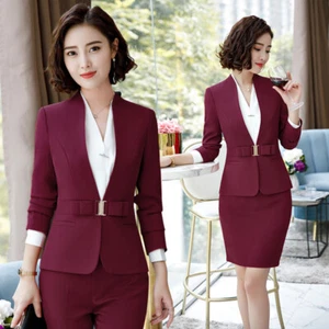 Lady Formal Business Suit Blazer Set Career Office Work Uniform Slim Plain - Picture 1 of 17