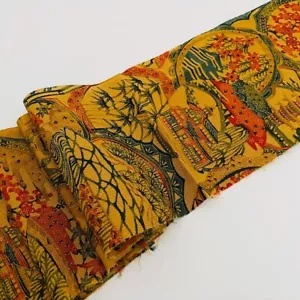 Mustard Mirage #C 7x56 Vintage Silk Chirimen Japanese Kimono Fabric CH20 - Picture 1 of 6