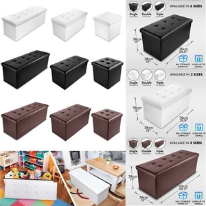 Faux Leather Folding Storage Box Ottoman Seat Stool Storage Boxes Home Footstool - Picture 1 of 78