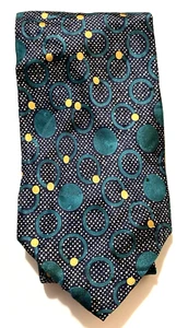 Enrico Coveri Satin Tie Necktie Navy White Polka Dot Teal Circles 100% Silk 58" - Picture 1 of 5