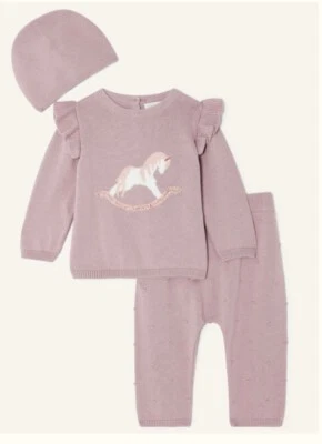 Monsoon Baby Niñas Caballo mecedor Púrpura Juego de Tejido Edad 3-6 Meses *NUEVO CON ETIQUETAS* Foto 1 de 3