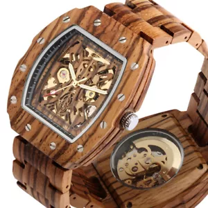 Handmade Men Watch Skeleton Automatic Mechanical Wooden Wristwatch Wood Bracelet - Picture 1 of 8