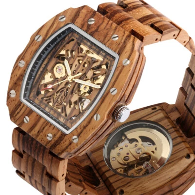 Handmade Men Watch Skeleton Automatic Mechanical Wooden Wristwatch Wood Bracelet - image 1 of 4