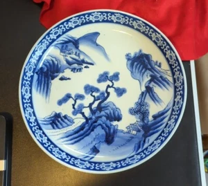 Antique Showa Japanese Porcelain Arita Sometsuke Shallow Bowl 13” Aoki Brothers - Picture 1 of 11