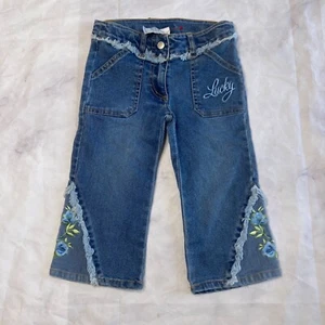Lucky Brand Dungarees Boho Flare Jeans Girls Size 5 Flowers Embroidered K80 - Picture 1 of 5