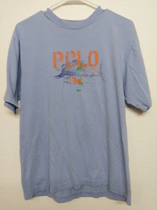 Ralph Lauren POLO Fishing Shirt XL Boys Sz 20 Blue Fish Youth T Shirt Graphic - Picture 1 of 6