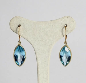 Pendientes Oro Amarillo 18KT Con Topacio Azul Navette 10 X 20MM -oght 0777- - Imagen 1 de 3