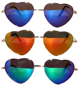 3 PAIRS HEART SHAPE SUNGLASSES GOLD and SILVER METAL FRAME MIRROR COLORED LENS - Picture 1 of 18