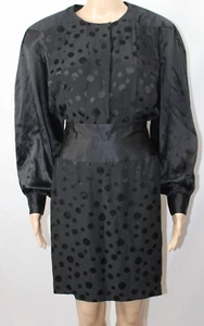 Francesca of Damon Starington schwarz gepunktetes Kleid Seide Langarm Vintage 12 - Bild 1 von 12