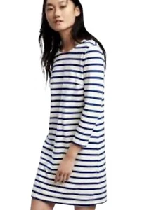 Vestido recto a rayas tejido pesado azul marino antiguo todo algodón talla grande - Imagen 1 de 7