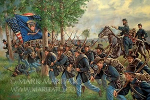Maritato Signed Civil War Canvas Art Print Iron Brigade Forward Gettysburg 30x20 - Picture 1 of 1
