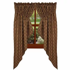 New Primitive Coverlet TAN BLACK LOVERS KNOT PRAIRIE SWAGS Panels Curtains - Picture 1 of 1