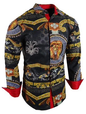 Camisa Para Hombres Diseñador Estampado Animal Hoja Dorada Lámina Superposición Elastizada Calce Ajustado Botón Foto 1 de 2