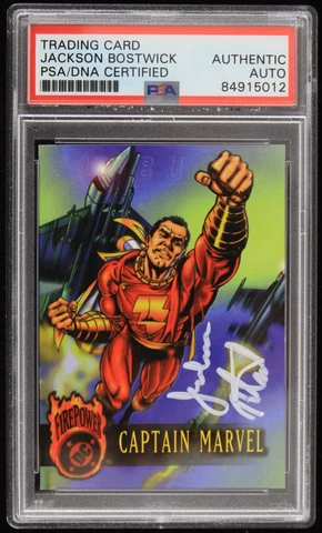 1996 Jackson Bostwick Signed Captain Marvel DC Firepower Card (PSA/DNA Slabbed) Cover
