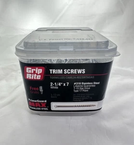Grip Rite 2-1/4" x 7 Star Drive Trim Screws 316 Stainless Steel White Head - Picture 1 of 4