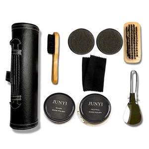 8pcs Shoe Shine Care Set Black & Neutral Polish Brush Kit for Boots Shoes - Picture 1 of 6